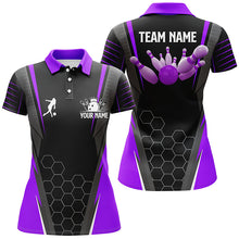 Load image into Gallery viewer, Black Women&#39;s Polo Bowling Shirt Custom Name Ladies Bowlers Jersey, team bowling outfits | Purple NQS6132