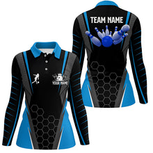 Load image into Gallery viewer, Black Women's Polo Bowling Shirt Custom Name Ladies Bowlers Jersey, team bowling outfits | Blue NQS6133