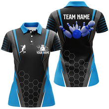 Load image into Gallery viewer, Black Women's Polo Bowling Shirt Custom Name Ladies Bowlers Jersey, team bowling outfits | Blue NQS6133