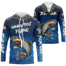 Load image into Gallery viewer, Blue camo Rainbow trout fishing Custom performance long sleeve team Trout fishing tournament shirts NQS8237