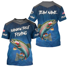 Load image into Gallery viewer, Blue camo Rainbow trout fishing Custom performance long sleeve team Trout fishing tournament shirts NQS8237