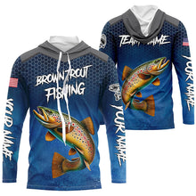 Load image into Gallery viewer, Blue camo Brown trout fishing Custom performance long sleeve team Trout fishing tournament shirts NQS8238