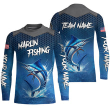 Load image into Gallery viewer, Blue camo Marlin fishing Custom performance long sleeve team Marlin fishing tournament shirts NQS8239