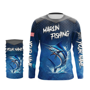 Blue camo Marlin fishing Custom performance long sleeve team Marlin fishing tournament shirts NQS8239