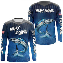 Load image into Gallery viewer, Blue camo Wahoo fishing Custom performance long sleeve team Wahoo fishing tournament shirts NQS8240