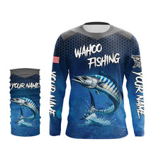 Load image into Gallery viewer, Blue camo Wahoo fishing Custom performance long sleeve team Wahoo fishing tournament shirts NQS8240