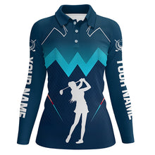 Load image into Gallery viewer, Womens golf polo shirts custom name ladies&#39;s golf apparel, gifts for golf lovers | Blue NQS8242