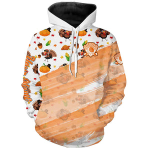 White & orange Turkey Thanksgiving pattern Golf Hoodies custom golf shirt for golfer NQS8698