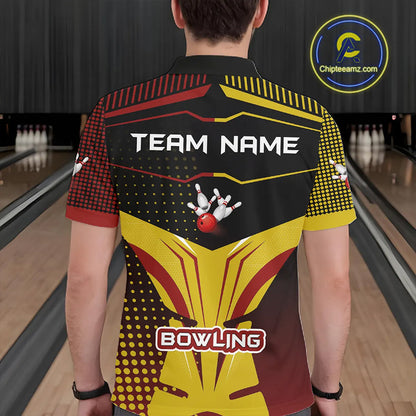 Yellow and Red pattern Bowling shirts For Men Custom Team Bowling Jerseys, Gift For Bowler NQS11243