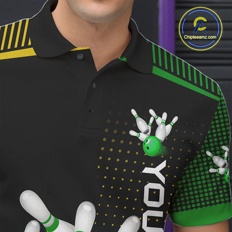 Yellow and Green pattern Bowling shirts For Men Custom Team Bowling Jerseys, Gift For Bowler NQS11244