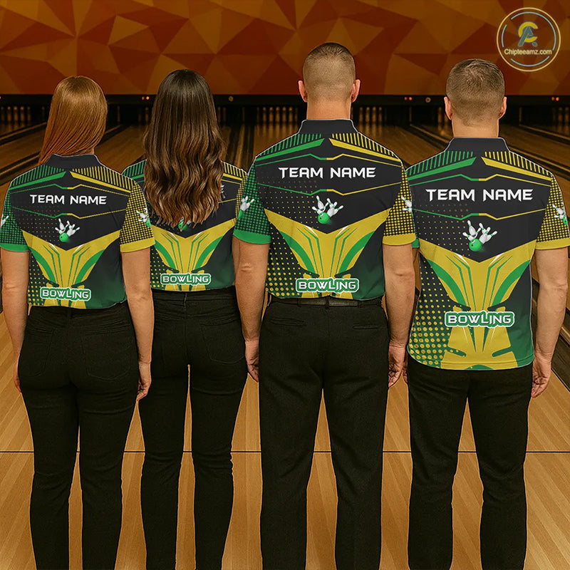 Yellow and Green pattern Bowling shirts For Men Custom Team Bowling Jerseys, Gift For Bowler NQS11244