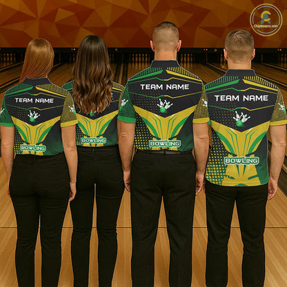 Yellow and Green pattern Bowling shirts For Men Custom Team Bowling Jerseys, Gift For Bowler NQS11244