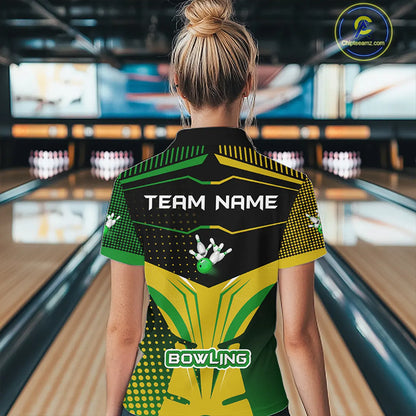 Yellow and Green pattern Bowling shirts For Women Custom Team Bowling Jerseys, Gift For Bowler NQS11244