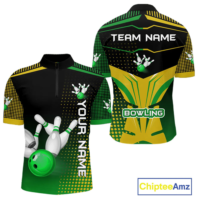 Yellow and Green pattern Bowling shirts For Men Custom Team Bowling Jerseys, Gift For Bowler NQS11244