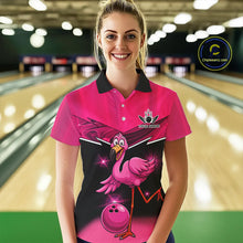 Load image into Gallery viewer, Funny Pink Flamingo Bowling Polo, 1/4 zip shirts for Women Custom Flamingo Team bowling outfit NQS11248