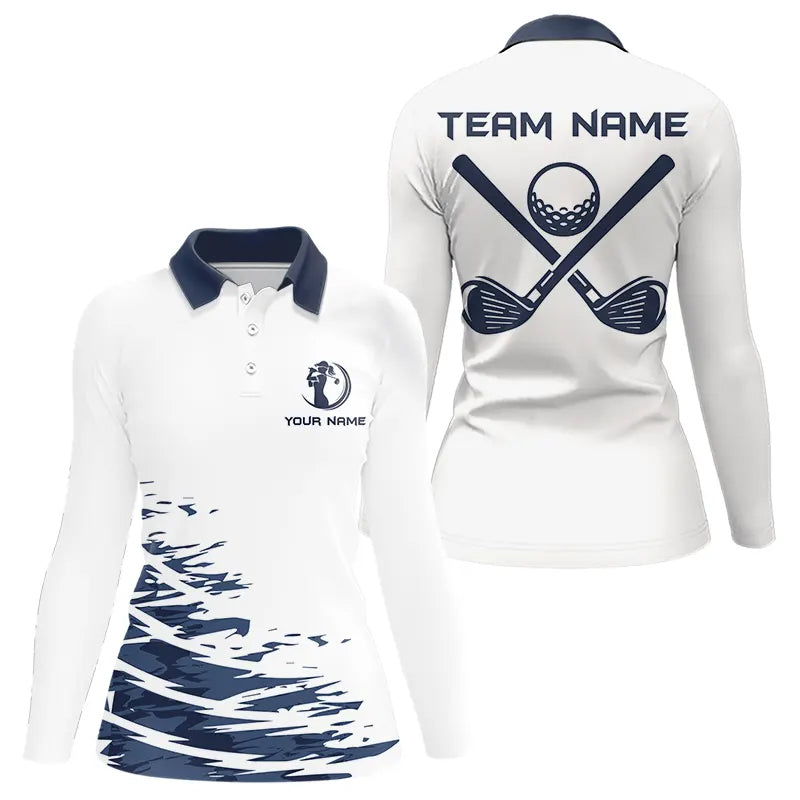 Blue and White Women golf polo shirts custom golf attire for ladies, personalized golf gifts NQS9376