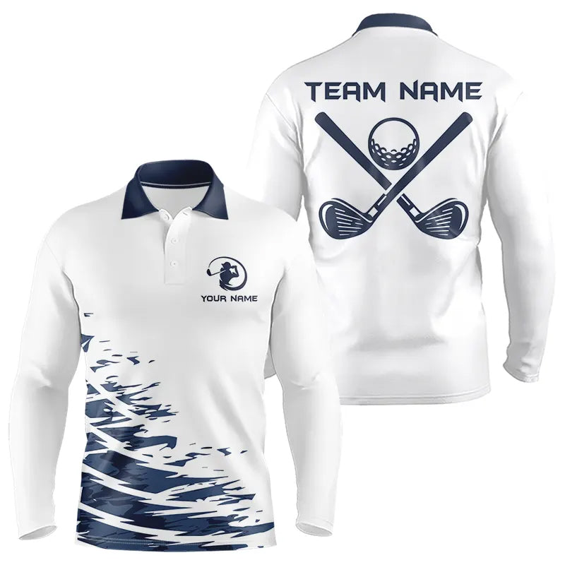 Blue and White Mens golf polo shirts custom golf attire for mens, personalized golf gifts NQS9376