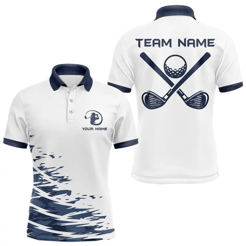 Blue and White Mens golf polo shirts custom golf attire for mens, personalized golf gifts NQS9376
