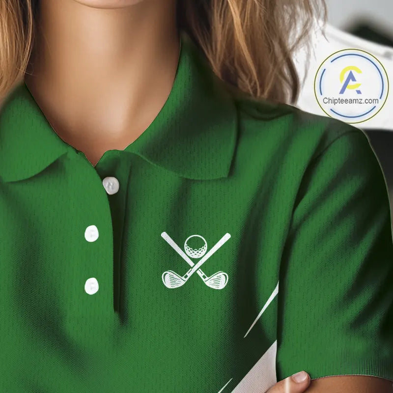 Womens golf polo shirts White and Green Shamrock custom St Patrick's Day team golf shirts for ladies NQS11639