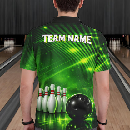 Green Light Bowling Polo, Quarter Zip Shirts For Men Custom Bowling Team Jerseys, Gift For Bowlers NQS11737