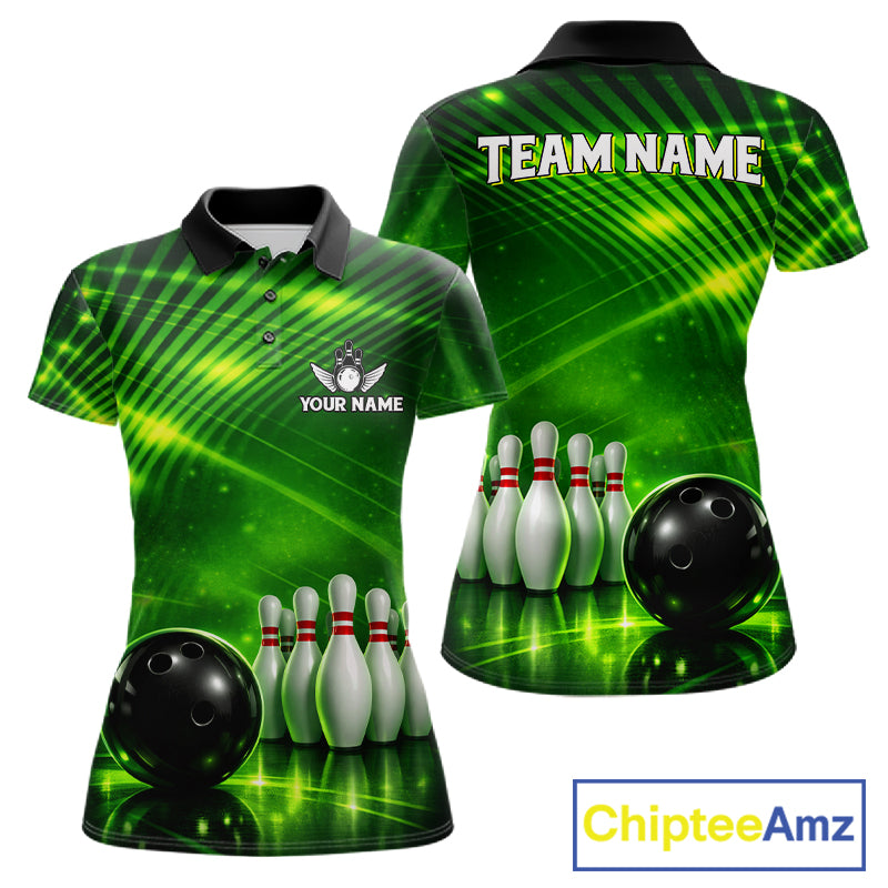 Green Light Bowling Polo, Quarter Zip Shirts For Women Custom Bowling Team Jerseys, Gift For Bowlers NQS11737