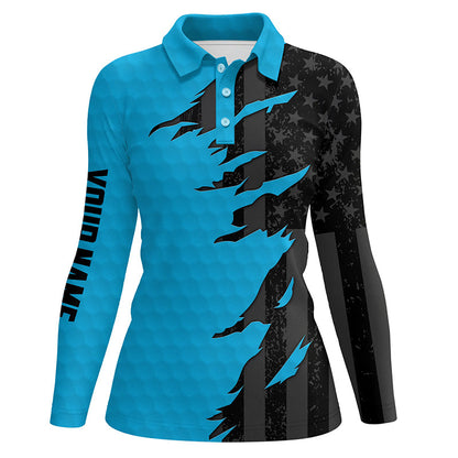 Personalized Womens golf polos shirt custom blue golf shirts black american flag ladies golf apparel NQS7459