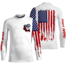 Load image into Gallery viewer, American flag Largemouth Bass fishing personalized patriotic UV Protection Fishing Shirts for mens NQS5457