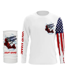 Load image into Gallery viewer, American flag Largemouth Bass fishing personalized patriotic UV Protection Fishing Shirts for mens NQS5457