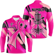 Load image into Gallery viewer, Pink ribbons Breast Cancer Mens disc golf polo shirt custom team breast cancer frisbee golf jersey NQS8702