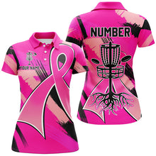 Load image into Gallery viewer, Pink ribbons Breast Cancer Womens disc golf polo shirt custom team breast cancer disc golf jersey NQS8702