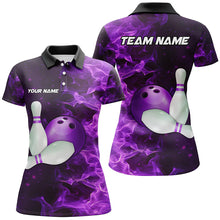 Load image into Gallery viewer, Black And Purple Flame Bowling Shirts For Women Custom Bowling Team Shirt Bowling Uniform Outfit NQS8711