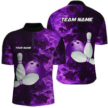 Load image into Gallery viewer, Black And Purple Flame Bowling Shirts For Men Custom Bowling Team Shirt Bowling Uniform Outfit NQS8711