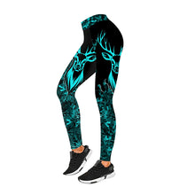 Load image into Gallery viewer, Deer camo leggings serenity blue camo Custom Name camo leggings women - NQS2628