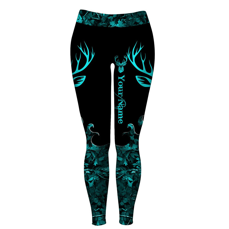 Deer camo leggings serenity blue camo Custom Name camo leggings women - NQS2628