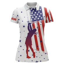 Load image into Gallery viewer, Red, White and Blue American Flag Womens Golf Polo Shirts custom patriotic golf tops for women NQS9168