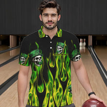 Load image into Gallery viewer, Green Flame clover skull St Patrick&#39;s Day Mens bowling shirts Custom Lucky Bowling Team Jerseys NQS9379