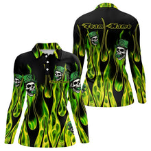 Load image into Gallery viewer, Green Flame clover skull St Patrick&#39;s Day Women bowling shirts Custom Lucky Bowling Team Jerseys NQS9379