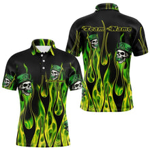 Load image into Gallery viewer, Green Flame clover skull St Patrick&#39;s Day Mens bowling shirts Custom Lucky Bowling Team Jerseys NQS9379