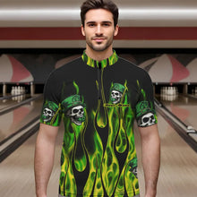 Load image into Gallery viewer, Green Flame clover skull St Patrick&#39;s Day Mens bowling shirts Custom Lucky Bowling Team Jerseys NQS9379
