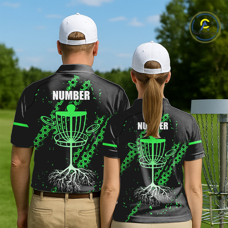 Black and Green Hexagon Pattern Disc Golf Polos, T-Shirt, Hoodies custom Team disc golf jerseys NQS11457