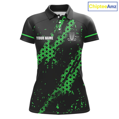 Black and Green Hexagon Pattern Disc Golf Polos, T-Shirt, Hoodies custom Team disc golf jerseys NQS11457