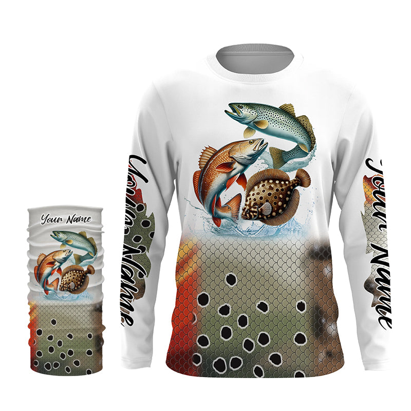 Texas inshore slam Fishing Redfish, speckled trout, flounder fishing scales Custom fishing jerseys NQS2950