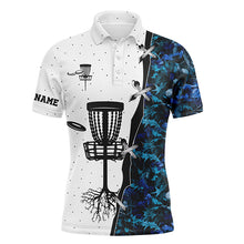 Load image into Gallery viewer, Mens disc golf polo shirt blue camo disc golf hole custom name disc golf team shirt, disc golf gifts NQS4729