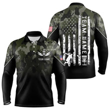 Load image into Gallery viewer, Black Green Camo Mens Disc golf polo shirts custom American Flag patriotic team disc golf jerseys NQS9522