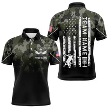 Load image into Gallery viewer, Black Green Camo Mens Disc golf polo shirts custom American Flag patriotic team disc golf jerseys NQS9522