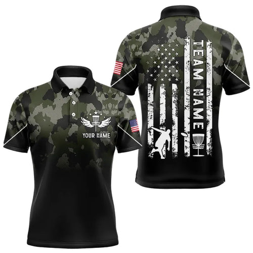 Black Green Camo Mens Disc golf polo shirts custom American Flag patriotic team disc golf jerseys NQS9522