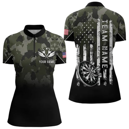 Black Green Camo Women Darts Shirts Custom American Flag patriotic Team Darts Jersey NQS9523