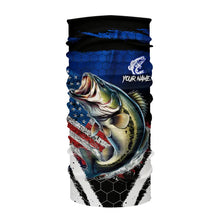 Load image into Gallery viewer, Largemouth Bass fishing American Flag Custom patriotic long sleeve team Bass fishing shirts | Blue NQS9529