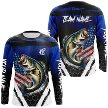 Load image into Gallery viewer, Largemouth Bass fishing American Flag Custom patriotic long sleeve team Bass fishing shirts | Blue NQS9529