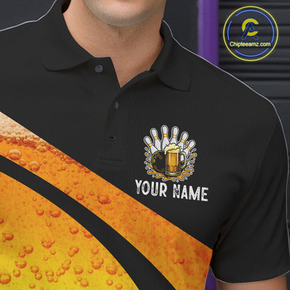 Custom Yellow Funny Beer Bowling Jersey for Men Bowling Uniform Polo & 1/4 Zip Bowling Team Shirts NQS11646